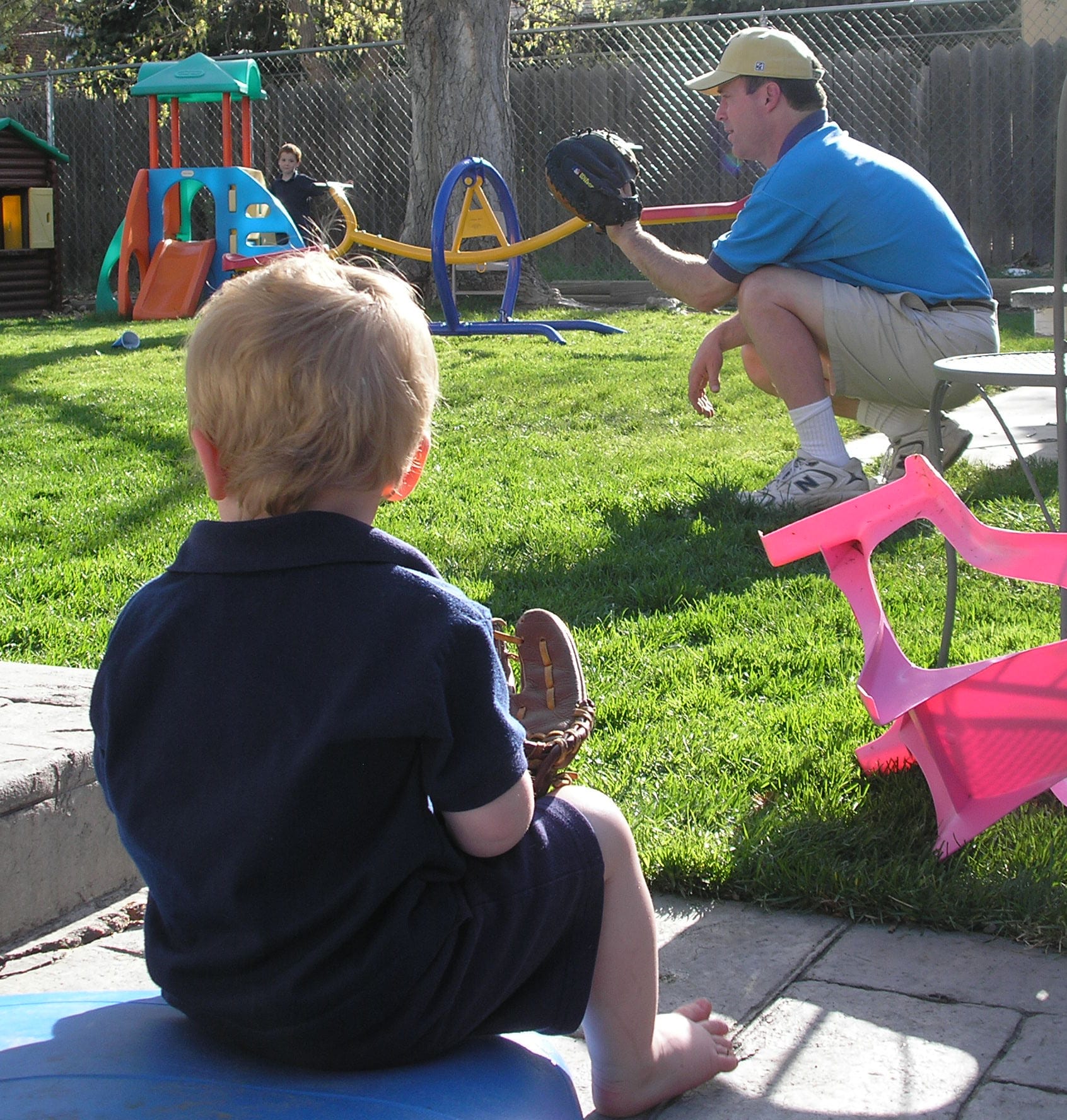 playing catch in the backyard
