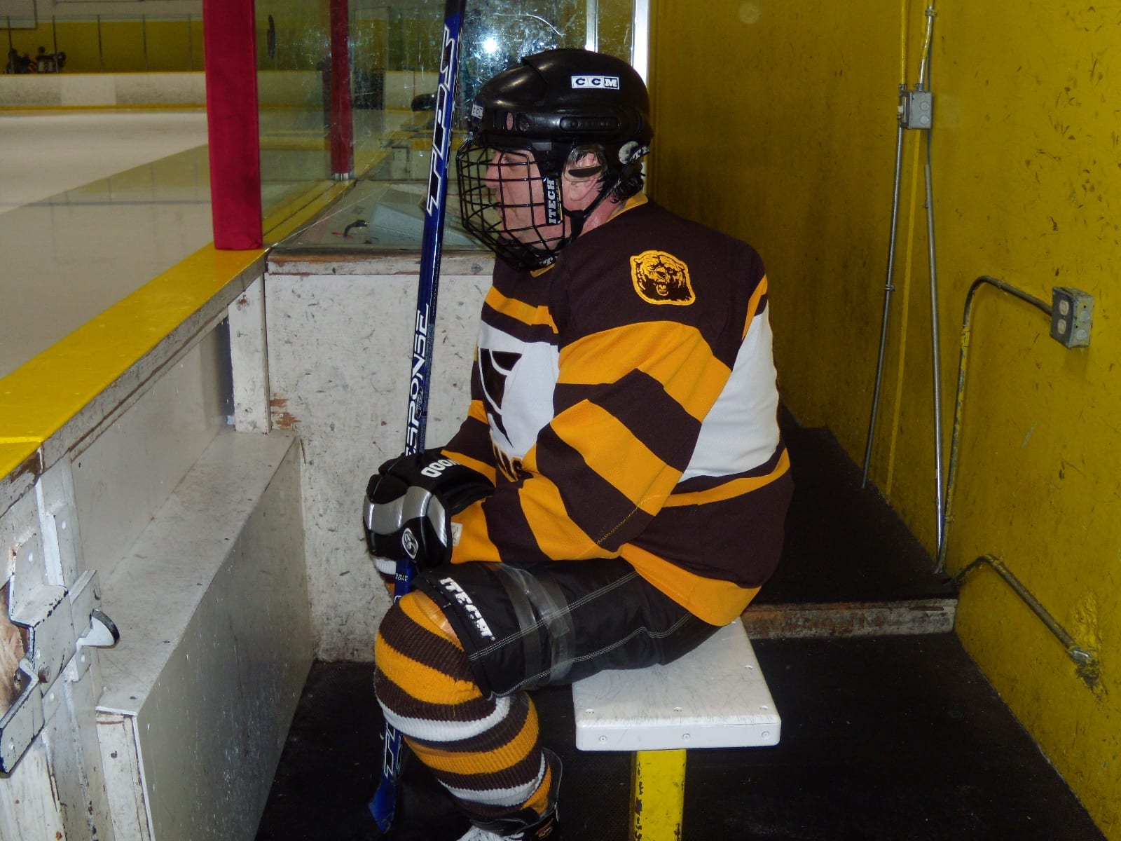 hockey player in penalty box